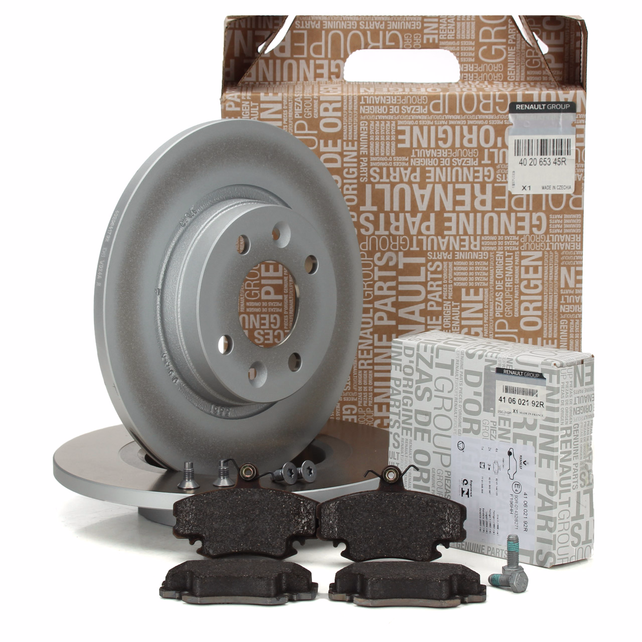 Pachet revizie frane Dacia Logan, Sandero, discuri neventilate (402065345R) si placute (410602192R), originale