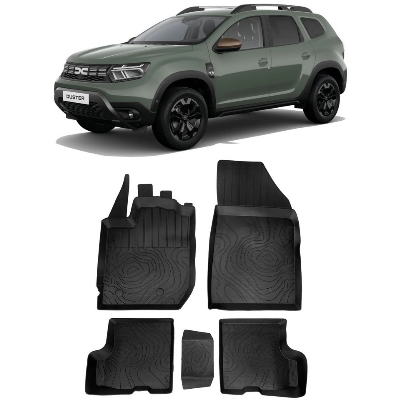 Set 5 covorașe auto din cauciuc originale Dacia Duster II (logo nou) – cod 749M61429R
